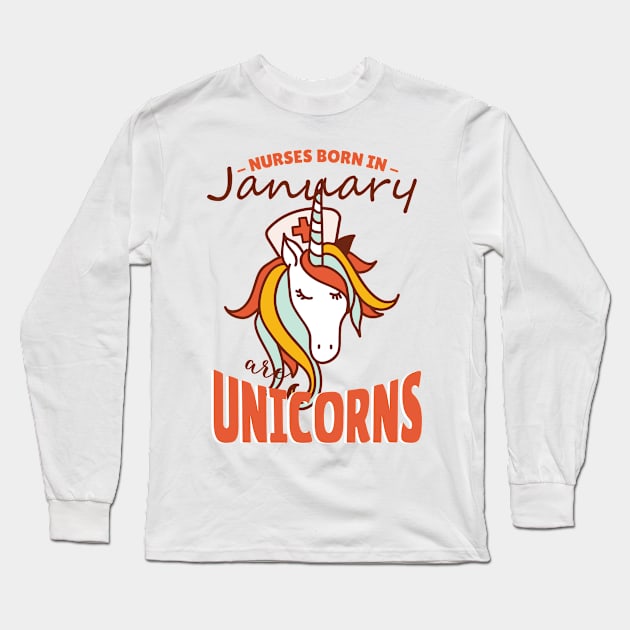 January Nurse Unicorn Long Sleeve T-Shirt by TomCage